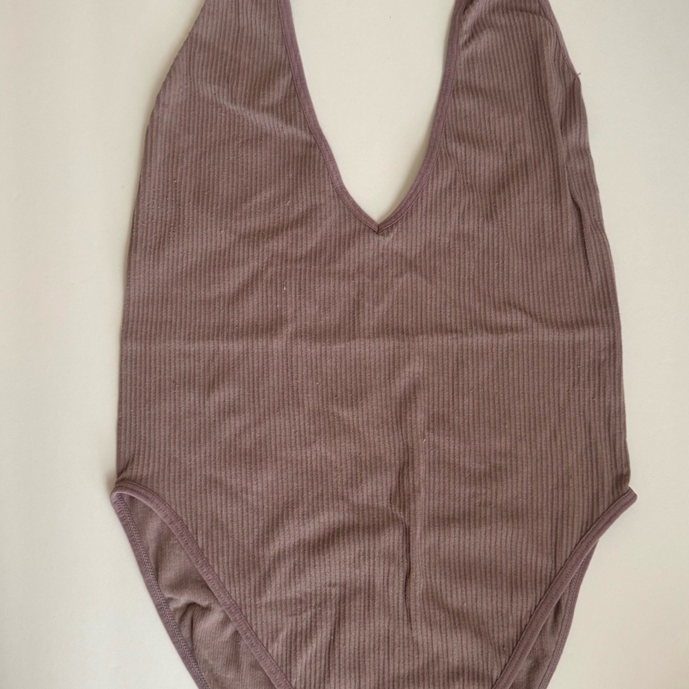Ribbed Dusty Purple Halter  Bodysuit